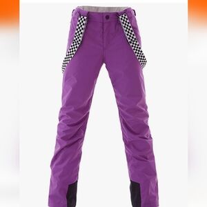 NWT Purple Snow Pants with Checkered Suspenders Size M